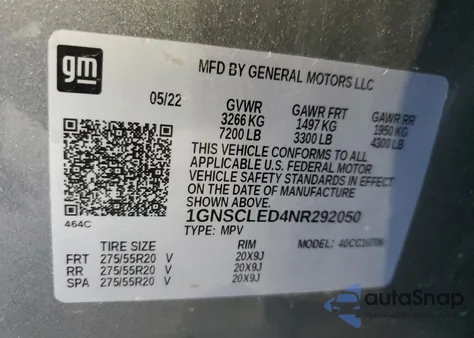 2022 Chevrolet Tahoe C1500 from USA, damaged, VIN 1GNSCLED4NR292050